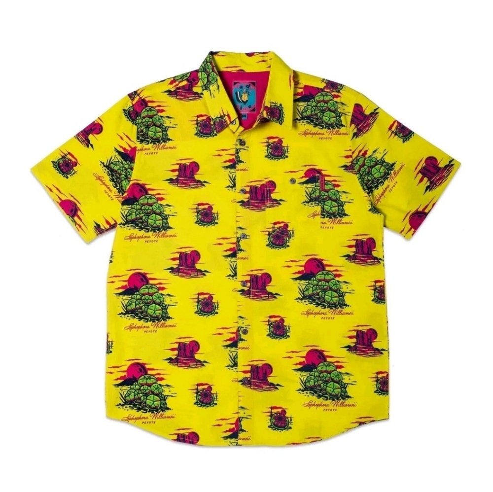 Pardy Time Men's  Desert Cactus Bright Yellow Woven Novilty Print Shirt XL